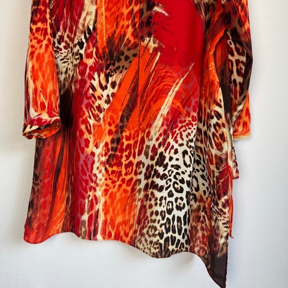 NEW DIRECTIONS XL Animal Print Tunic Top Shirt Blouse Red Orange Women - Picture 4 of 8